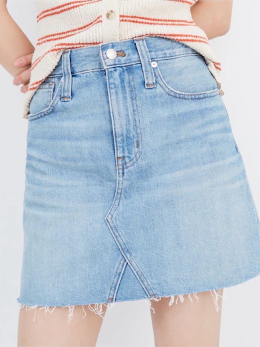 Madewell Light Blue Denim Mini Skirt with Frayed Hem
